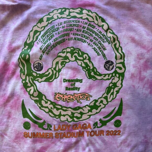 Lady Gaga Chromatica Ball 2022 Pink And White Tie Dye Tour Shirt Size XXL Boxy - Picture 6 of 6